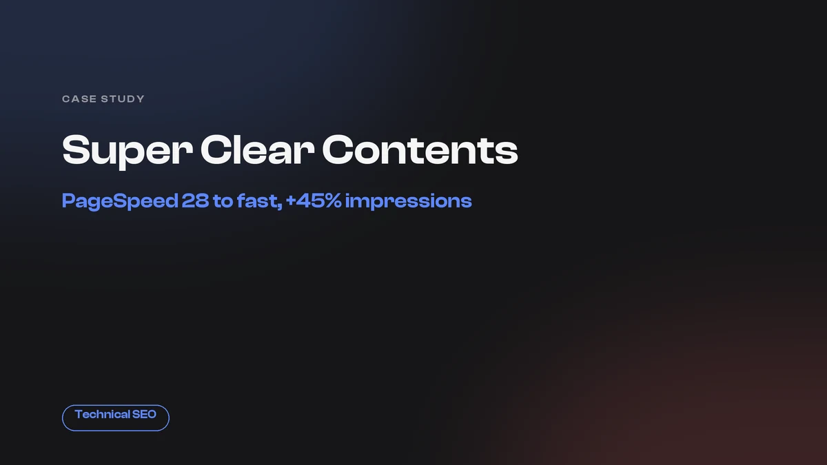 Super Clear Contents site speed before and after PageSpeed scores